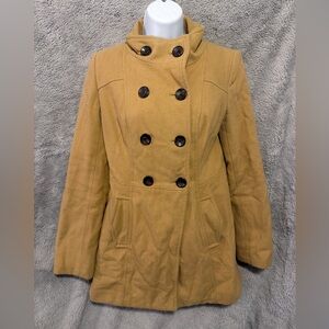 Old Navy Pea Coat Womens XS Tan Wool Blend Double Breasted Lined Jacket Button